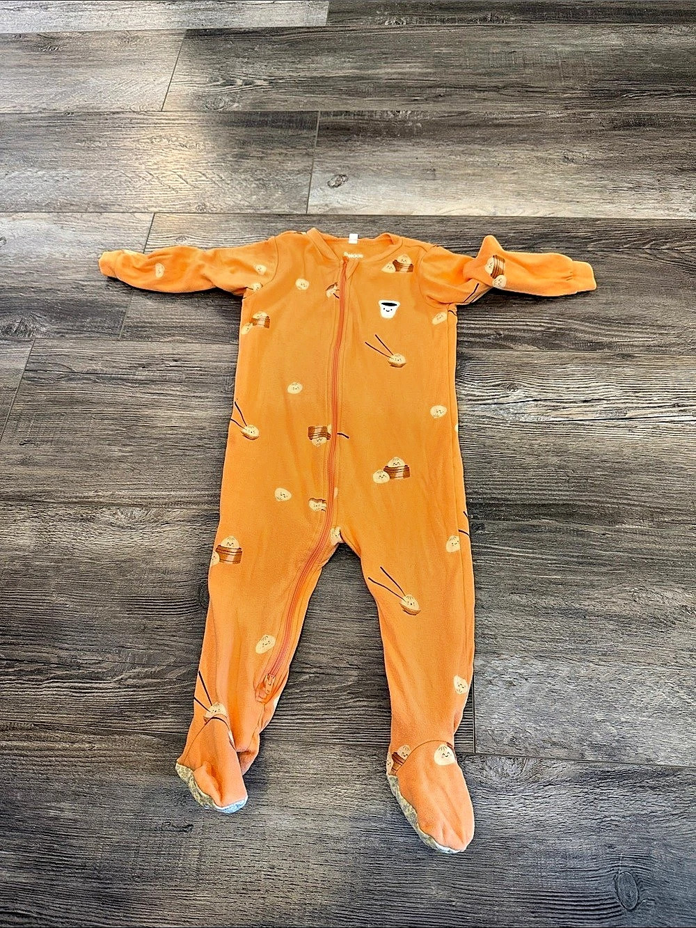 Pekkle Dumplings Print Organic Cotton Footed Sleeper Orange 18M